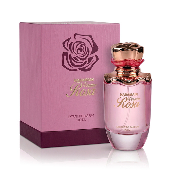 Bottle of Al Haramain Vergine Rosa EP, a unisex floral perfume