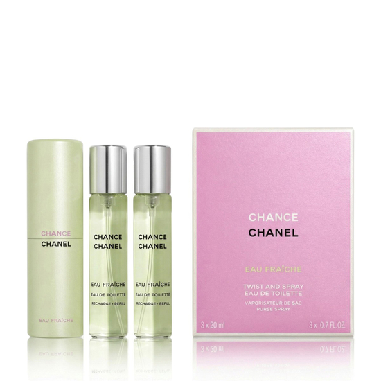 Chanel Chance Eau Fraîche EDT rinkinys su dviem flakonais ir purškiamu flakonu