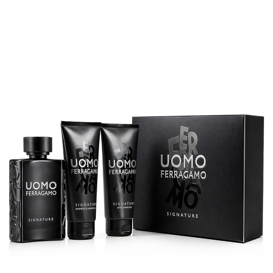 Ferragamo Uomo Signature gift set with EDP, aftershave balm and shower gel