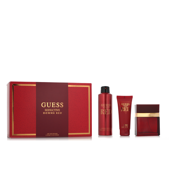 Guess Seductive Homme Red fragrance gift set with EDT, deodorant, shower gel and cosmetic bag
