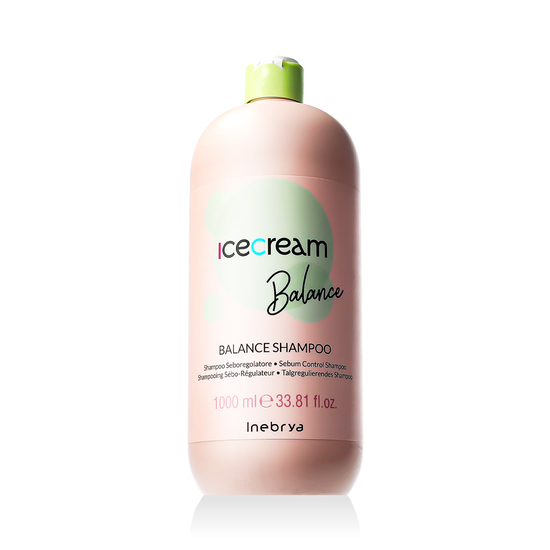 Bottle of Inebrya Ice Cream Balance Shampoo for hair hydration