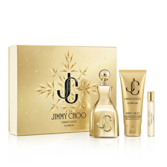 Jimmy Choo I Want Choo Le Parfum fragrance set with full-size, mini parfum and body lotion