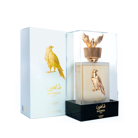 Флакон парфюма Lattafa Pride Shaheen Gold EDP крупным планом