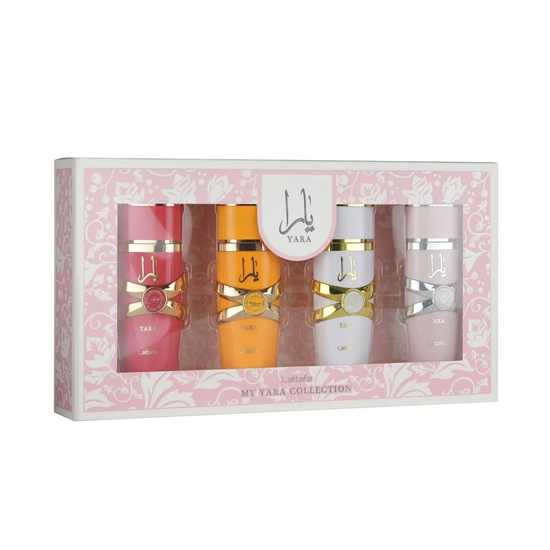Lattafa Yara EDP kvepalų rinkinys su Yara, Candy, Moi ir Tous flakonais