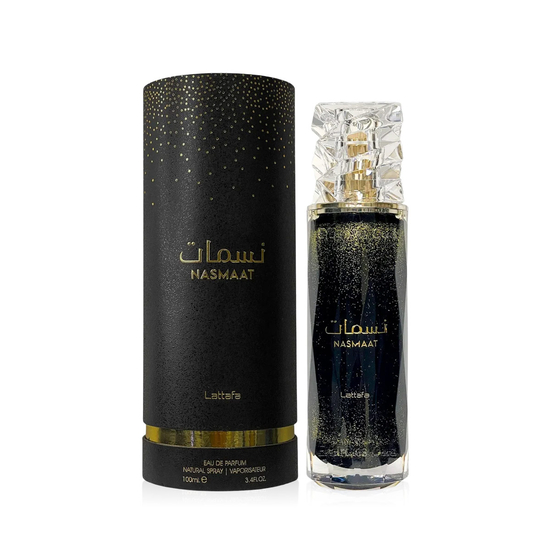 Bottle of Lattafa Nasmaat EDP, a unisex amber perfume