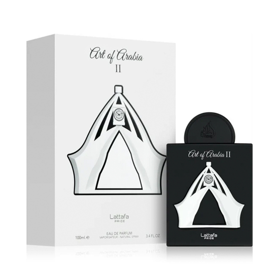 Lattafa Pride Art of Arabia II EDP bottle, a unisex citrus-woody fragrance