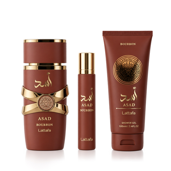 Lattafa Asad Bourbon EDP 100 ml + EDP MINI 12 ml + SG 100 ml