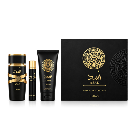 Lattafa Asad EDP 100 ml + EDP MINI 12 ml + SG 100 ml