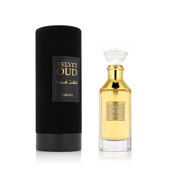 Lattafa Velvet Oud EDP bottle, a unisex perfume with warm oud character