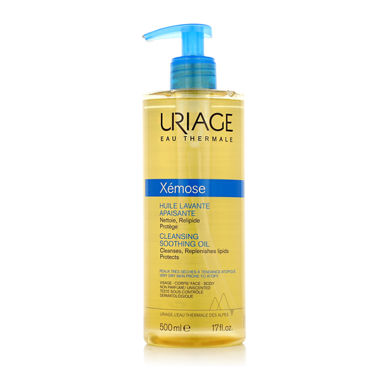 Uriage Xémose Cleansing Soothing Oil shown as a body-care cleanser