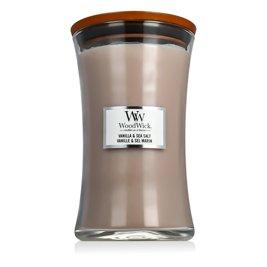 WoodWick Large Hourglass kvepianti žvakė su vanilės ir jūros druskos aromatu