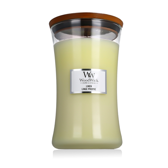 WoodWick Large Hourglass Linen kvapioji žvakė, 609,5 g