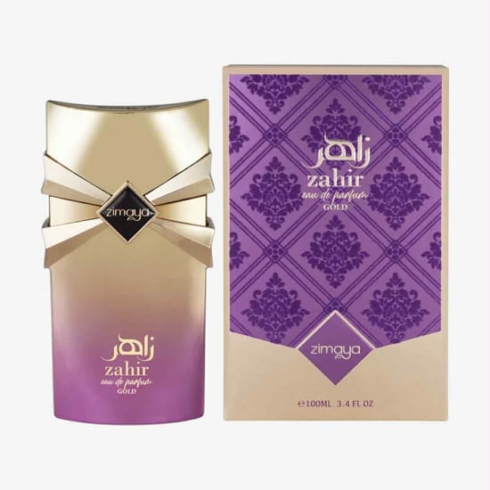 Zimaya Zahir Gold Eau de Parfum bottle, women's fragrance, 100 ml