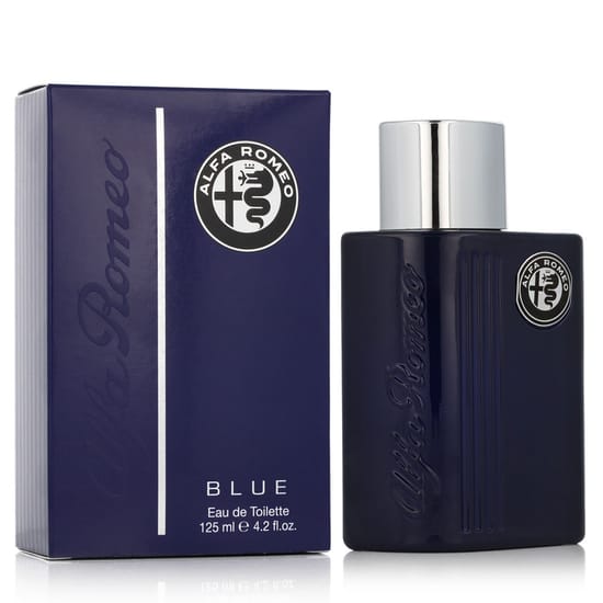 Alfa Romeo Blue EDT unisex fragrance bottle with a fresh, woody scent profile
