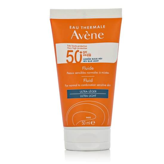 Avène Sun Fluid SPF 50+ facial sunscreen shown in its product packaging