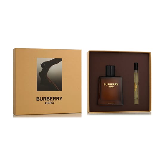 Burberry Hero EDP gift set featuring the full-size bottle and 10 ml mini