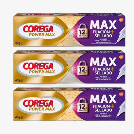 Corega Power Max Fixing + Sealing dantų protezų fiksavimo kremas pakuotėje