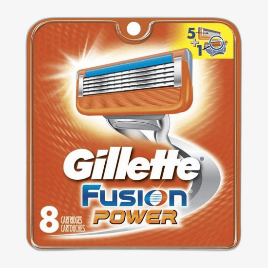 Gillette Fusion Power vienkartiniai skustuvai skutimosi priemonių nuotraukoje