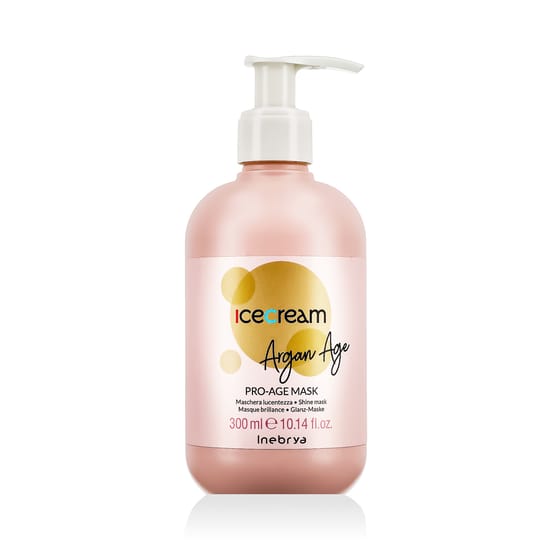 Inebrya Ice Cream Argan Age Pro-Age kaukė ant plaukų paviršiaus