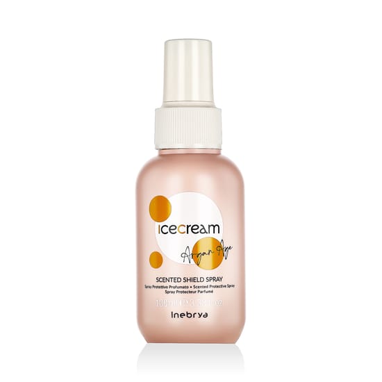 Bottle of Inebrya Ice Cream Argan-Age scented shield spray for hair protection