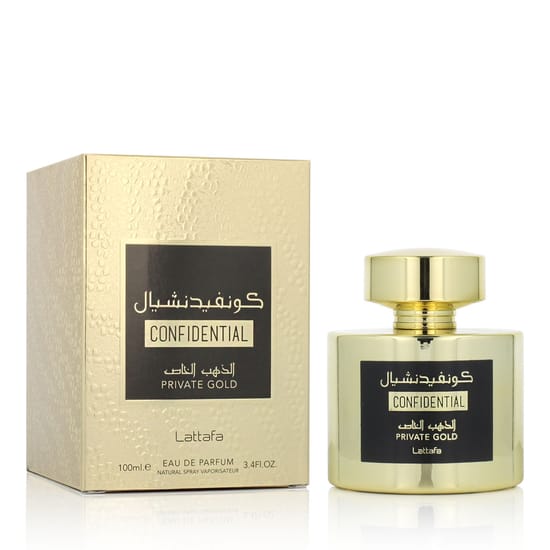 Lattafa Confidential Private Gold EDP unisex parfumuoto vandens flakonas