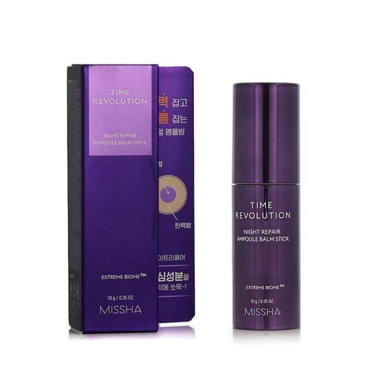 MISSHA Time Revolution Night Repair Ampoule Balm Stick shown as a face-care stick