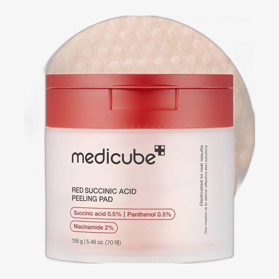 Medicube Red Succinic Acid Peeling Pad jar with 70 exfoliating pads