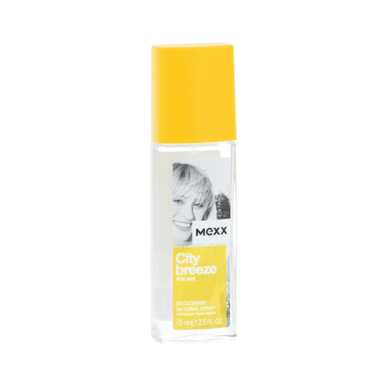 Stikliniame buteliuke pateiktas Mexx City Breeze For Her dezodorantas moterims