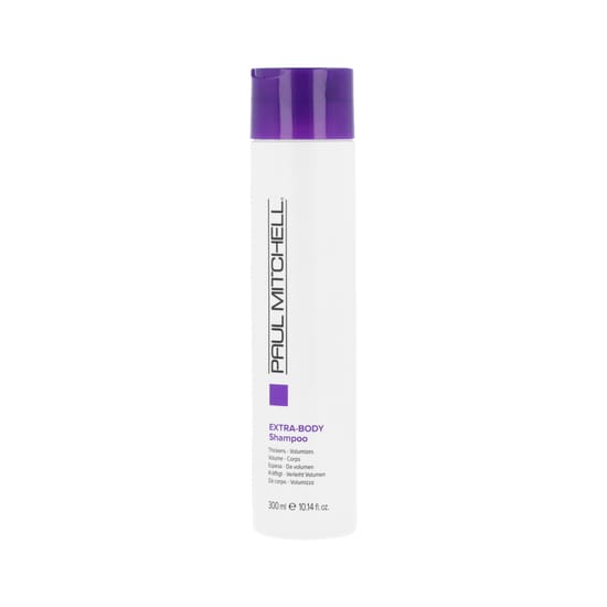 Paul Mitchell Extra-Body Shampoo bottle, a volumizing shampoo for fine hair