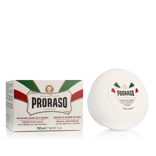 Proraso Sensitive Skin Shaving Soap presented in its shaving bowl