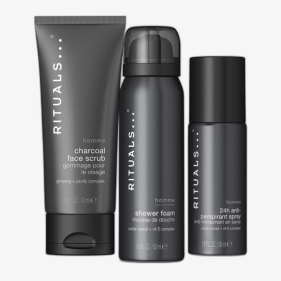 Rituals Homme grooming set with antiperspirant deodorant, shower foam and face peeling