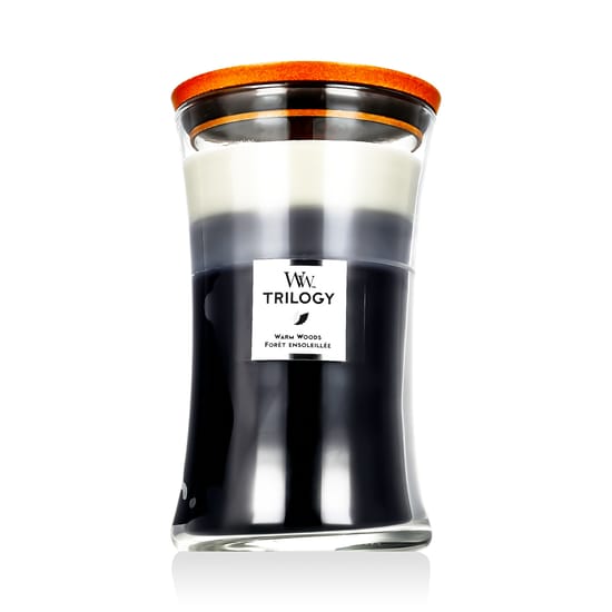 WoodWick Trilogy Warm Woods kvapni žvakė smėlio laikrodžio formos inde