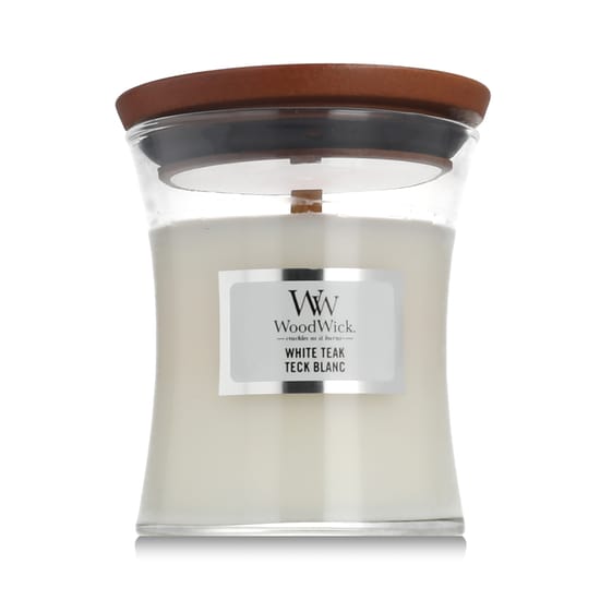 WoodWick Mini Hourglass White Teak candle, a scented candle for the home
